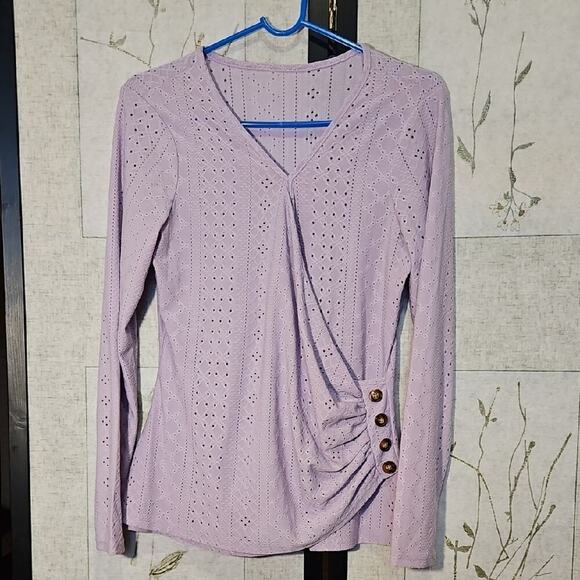 Xinyubaby Tops - Purple Long Sleeve Blouse with Ruched Asymmetrical Design